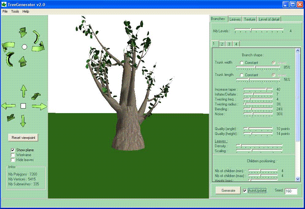 Tree Generator - Software to make 3d trees and export in DXF, 3DS and OBJ.